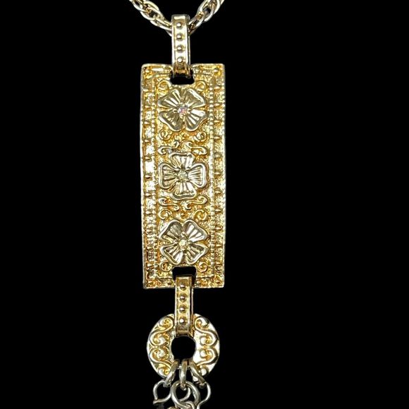 Vintage Signed AAI Pendant Fancy Necklace Gold Tone Stone Glass Dangle Beads - Picture 4 of 8